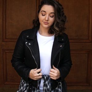 Members Only vegan leather Moto jacket with hood